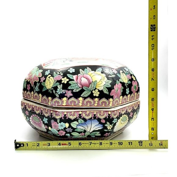 Lidded Large Container Bowl Vintage Oriental Style with Classic & Floral Design - Picture 8 of 8